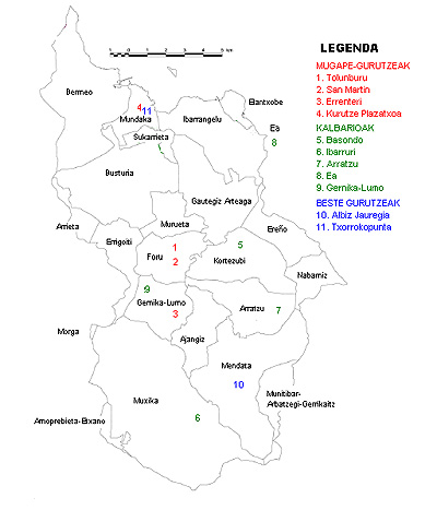 Busturialdeko gurutzeak mapan kokatuta